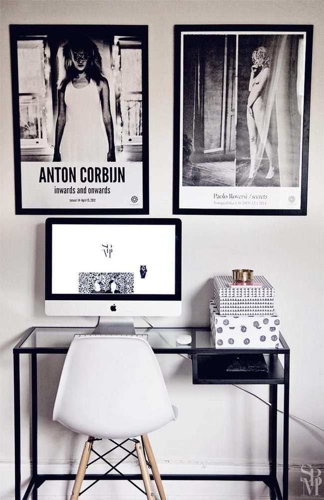 Black Glass Desk, White Wooden Chair