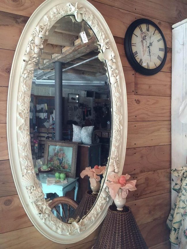 Shell-Studded Oval Mirror Sparkles