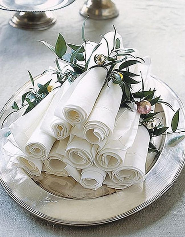 White Napkins With Silver And Gold Details
