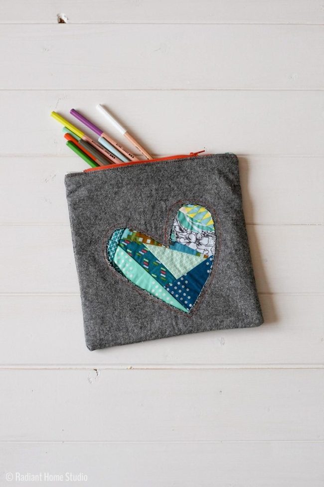 Gray Felt Heart Craft Pouch