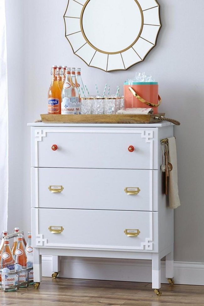 White Corner With Brass And Red Accents