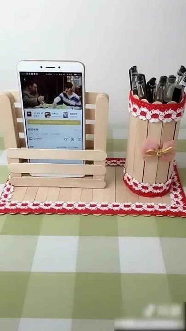 Pastel Red Wooden Phone Stand