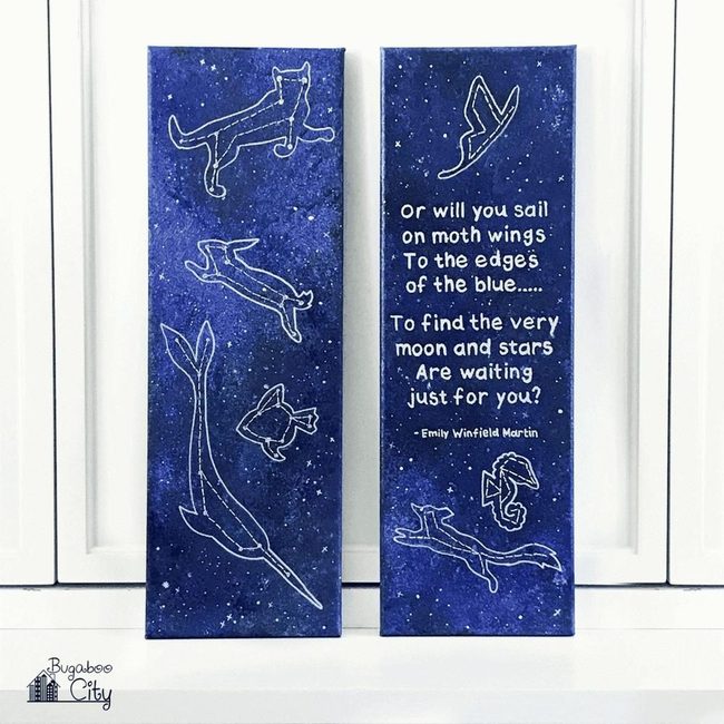 White Line Sea Creatures Deep Blue