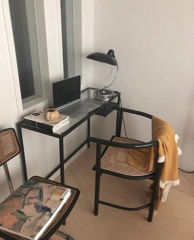 Glass Desktop With Woven Cane Warmth