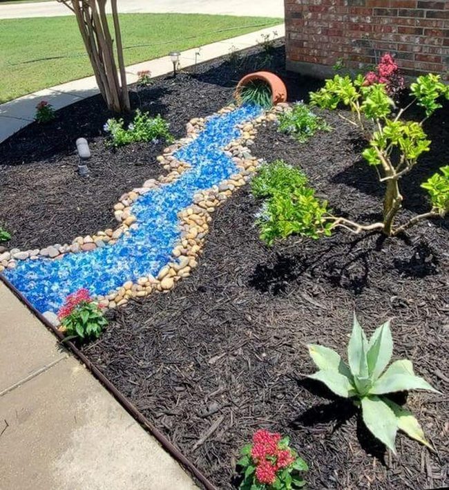 Spilled Azure Glass Garden Stones