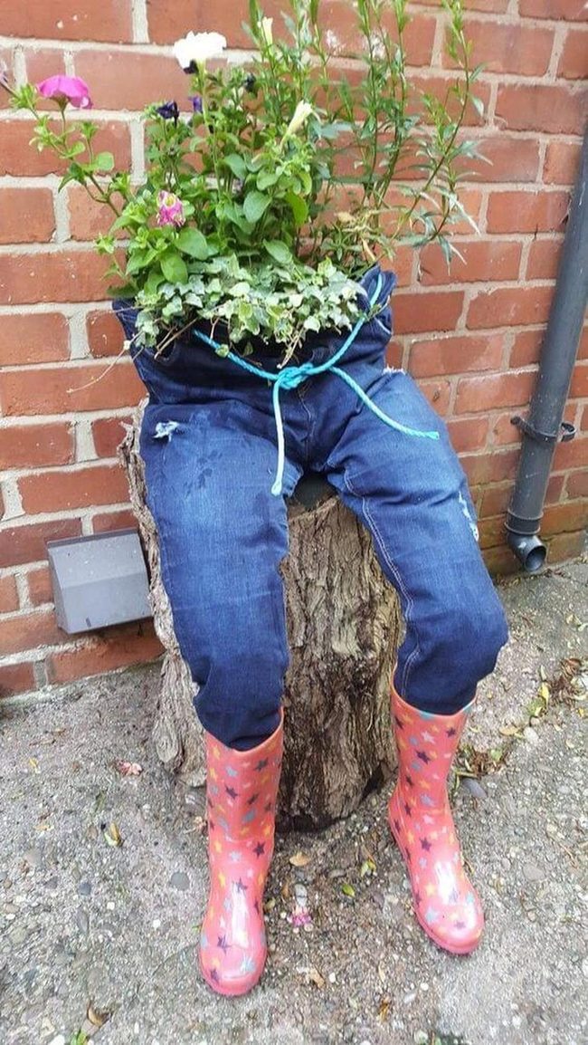 Denim Planter Overflowing With Blooms