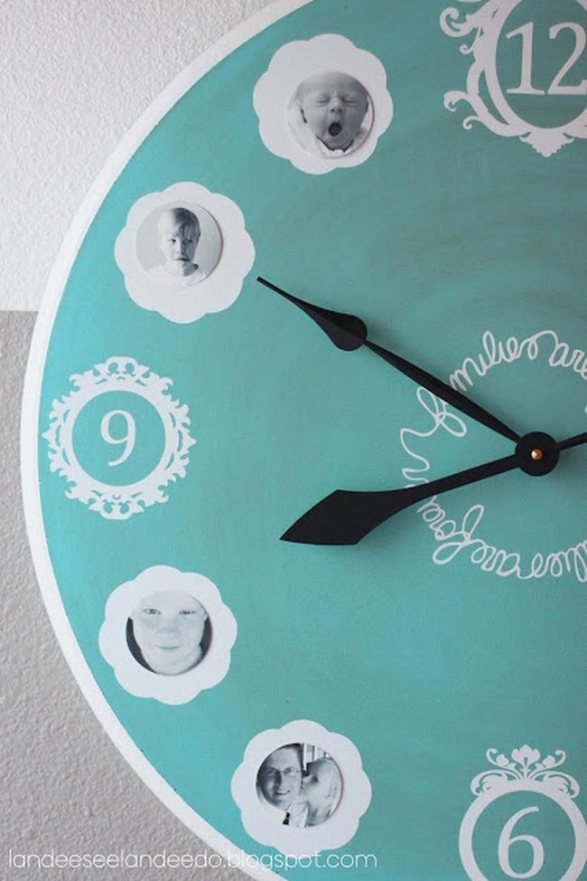 Turquoise Clock With Family Photo Frames