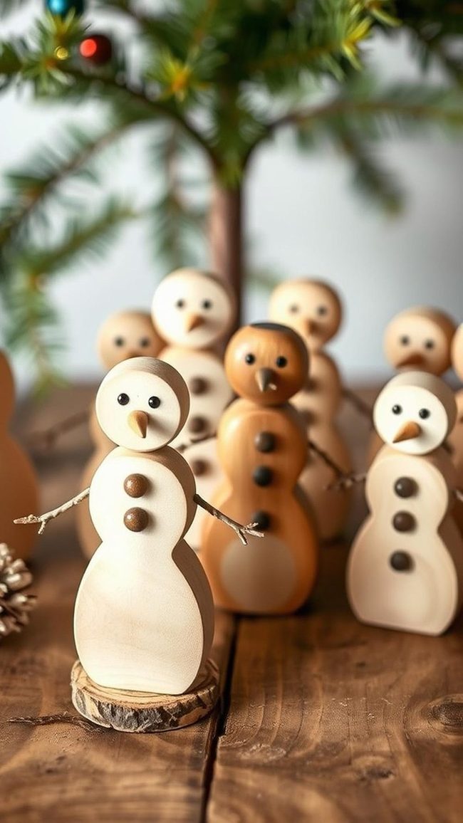 White Painted Wood Snowmen