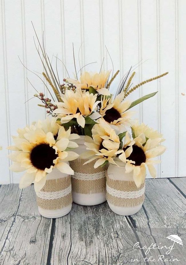 Burlap Lace Mason Jar Flowers