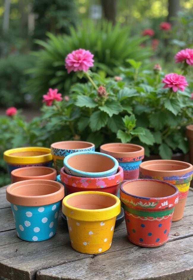 Terracotta Pots With Hand-Painted Art