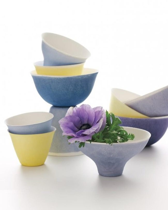 Handcrafted Ceramic Bowls In Soft Blues