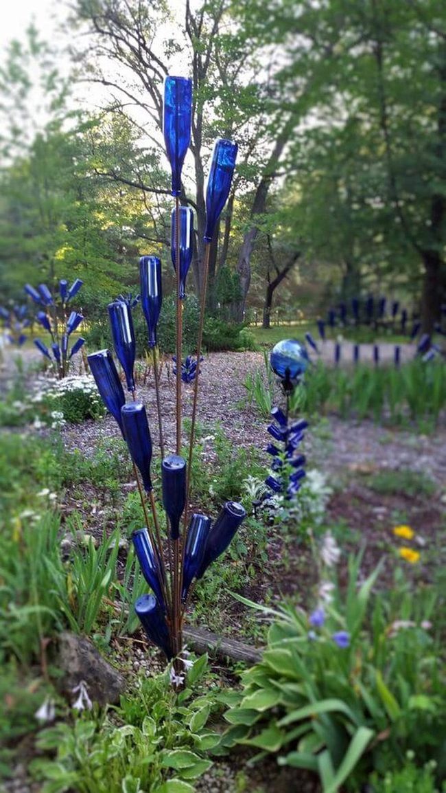 Blue Glass Flowers Casting Light