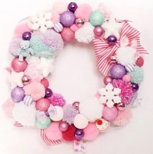 Fluffy Pom-Poms Pink Purple Mint