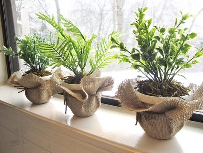 Natural Burlap Wrapped Planters