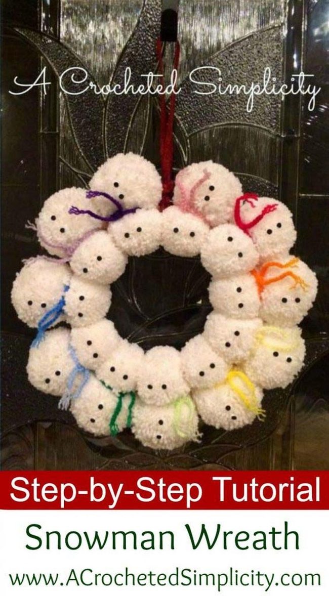 Fluffy Pom Pom Snowman Door Wreath