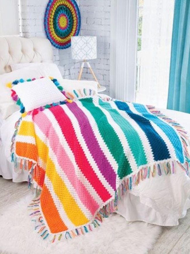 Striped Blanket Rainbow Bedroom