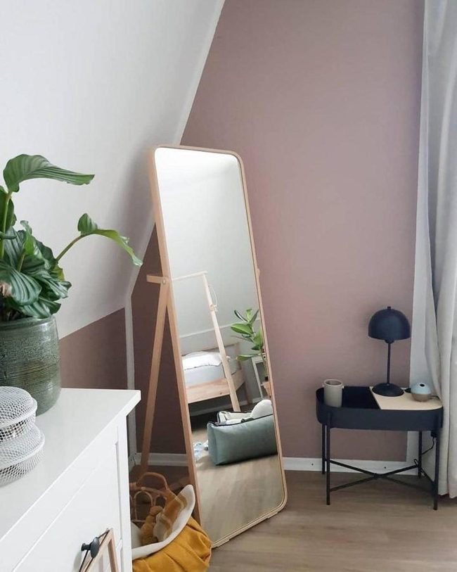 Birch Frame Mirror Against Dusty Rose