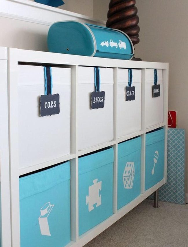 Blue Bins White Cubbies Children'S Storage