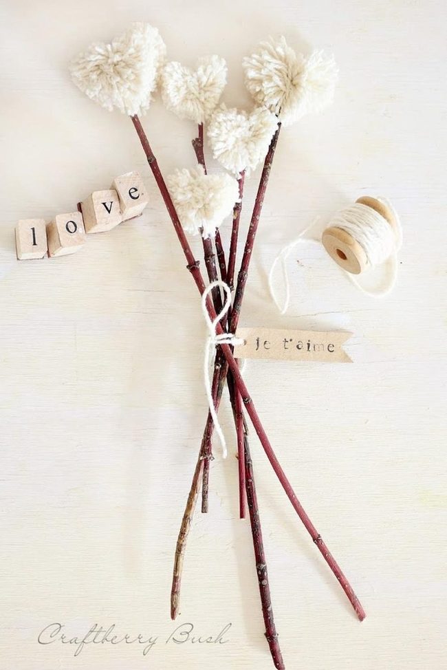 White Yarn Hearts On Branches