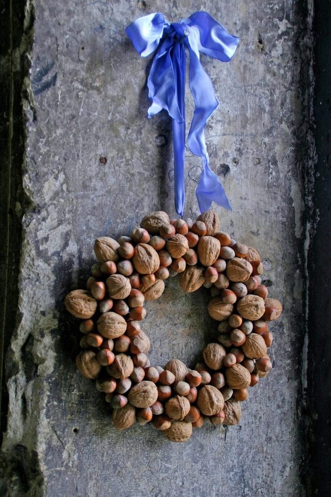 Nutshell Wreath With Blue Ribbon