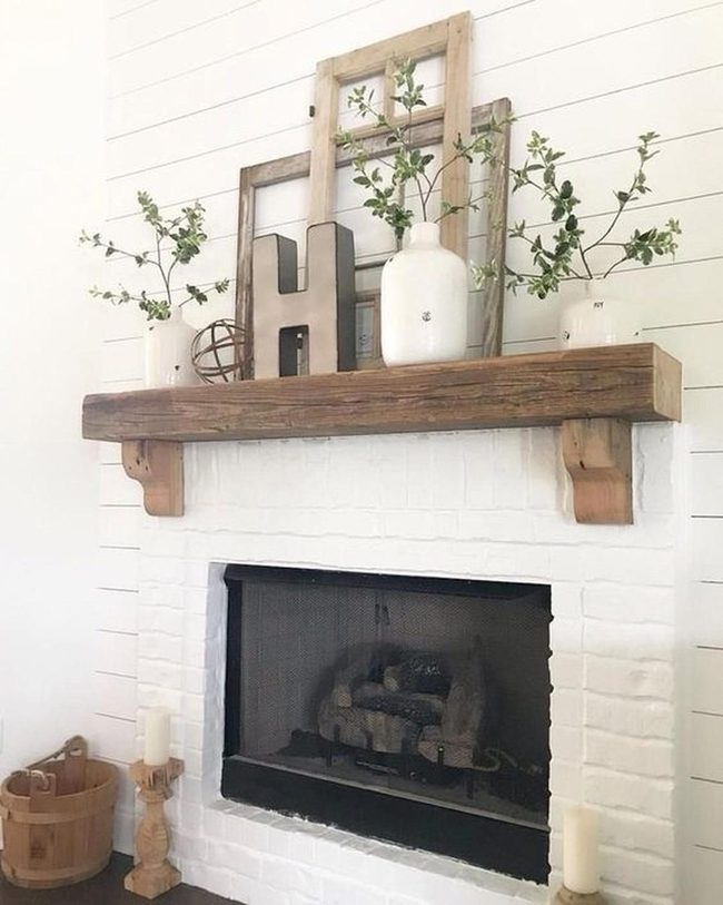White Brick Fireplace Green Branch Focal Point