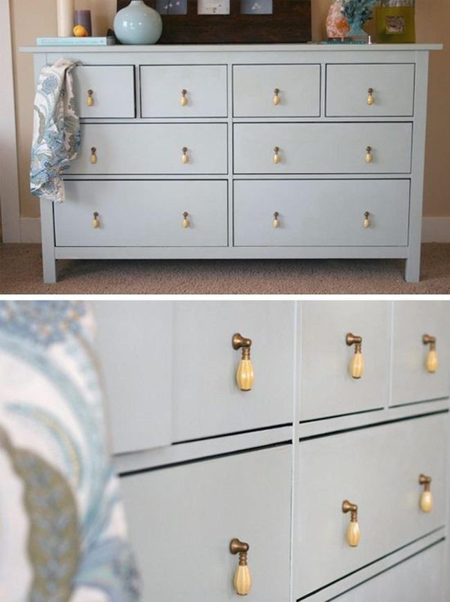 Vintage Brass Handles Gray Dresser