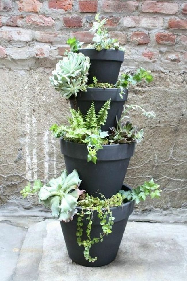 Stacked Wood Ceramic Garden Layers