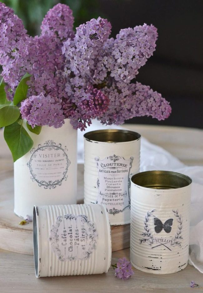 Pale Blue Tin Planters French Style