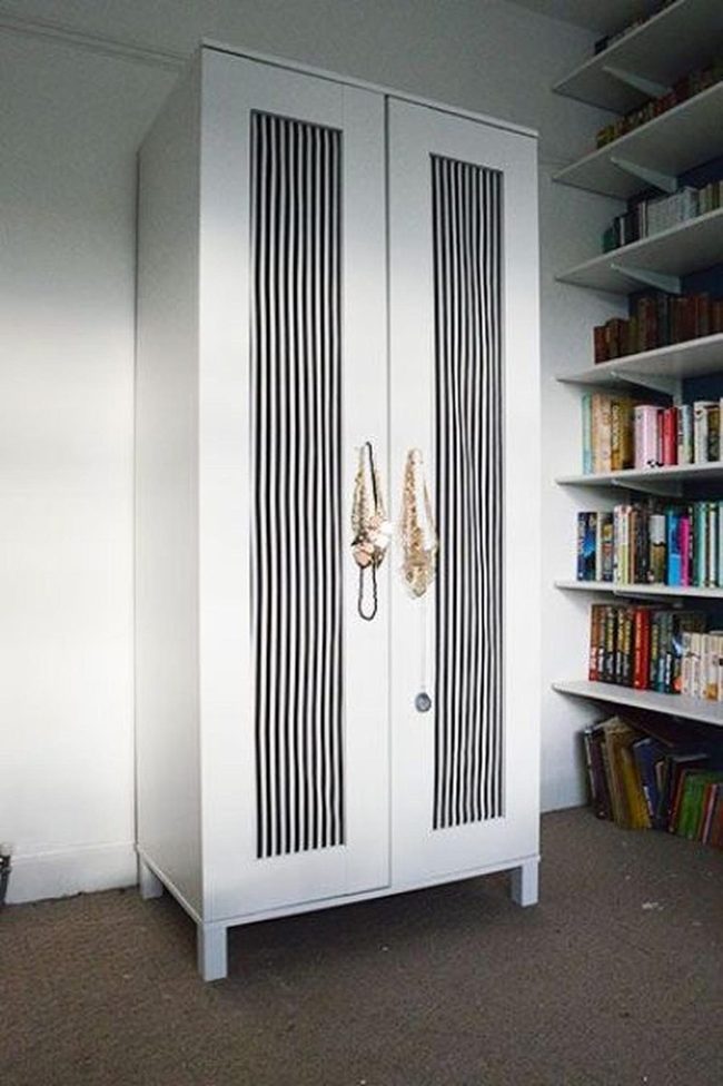 Black-Striped Wardrobes With Rainbow Books
