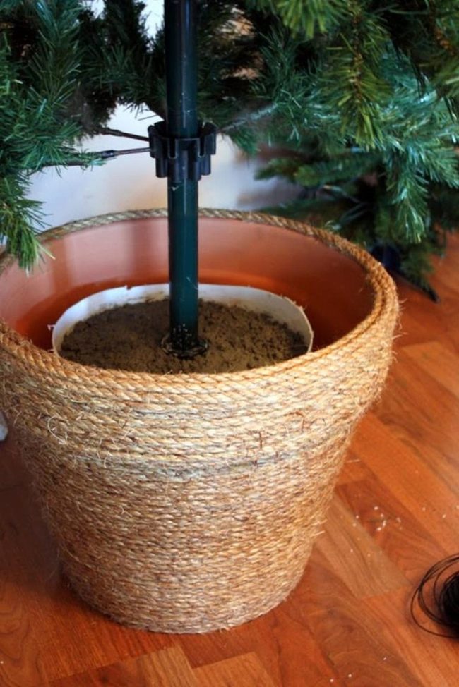 Rope-Wrapped Pine Tree Basket
