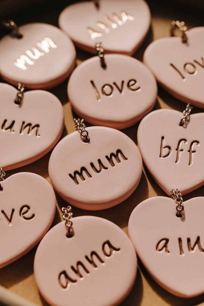 Pink Clay Text Pendants