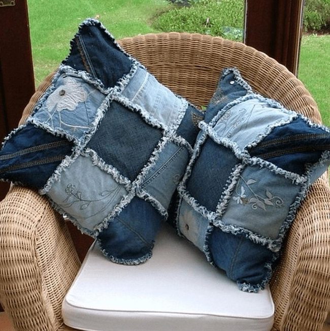 Blue Denim Patchwork Pillows