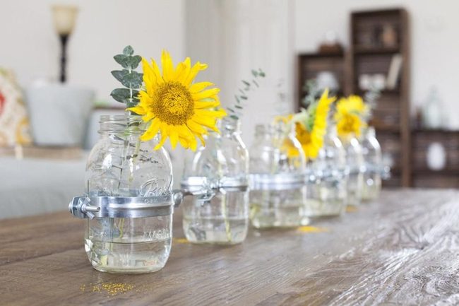 Golden Sunflowers In Clear Glass