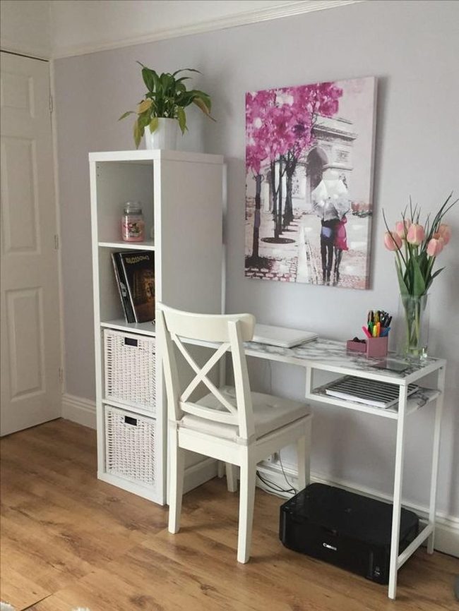 Pink Trees Over Marble Workspace