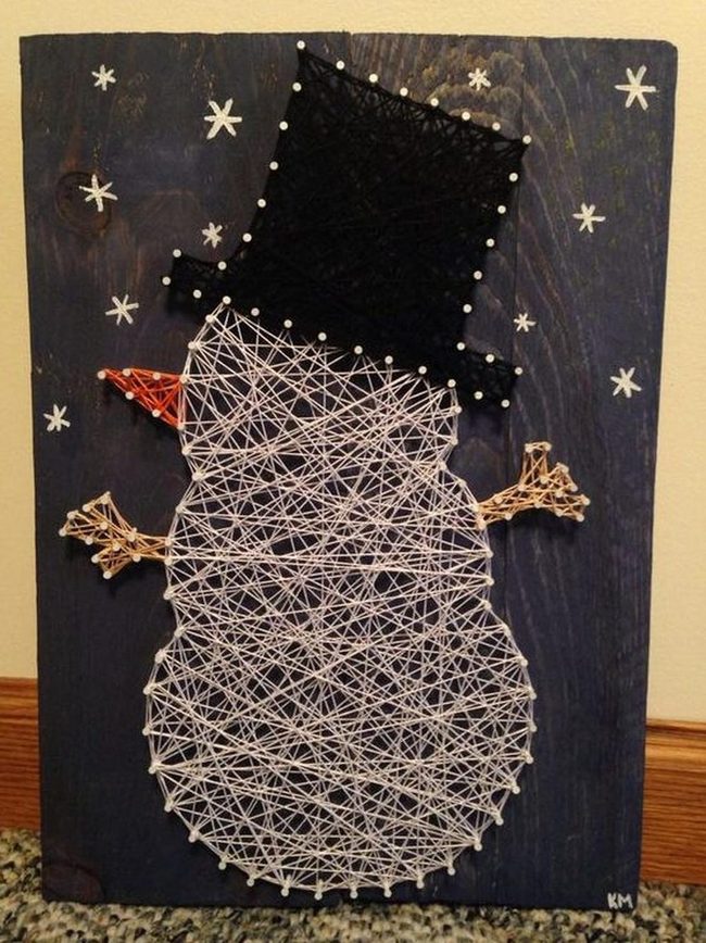 White Thread Snowmen Dark Wood