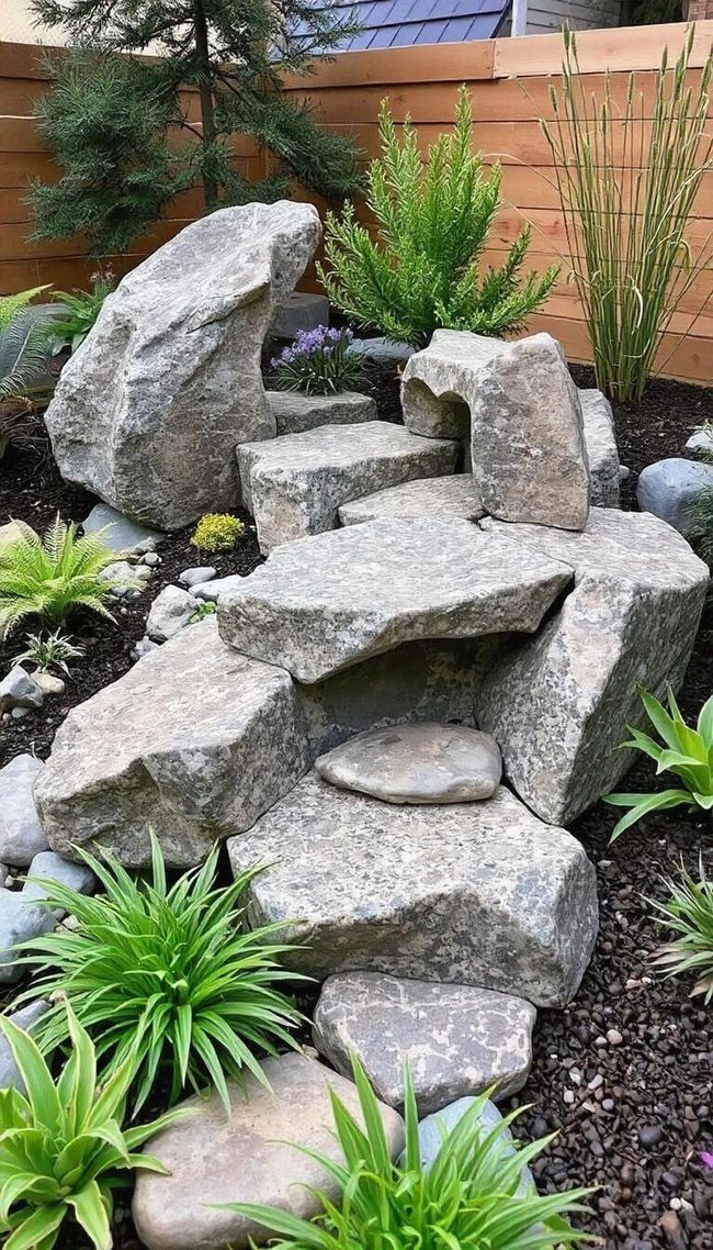 Green Painted Rocks Desert Patio