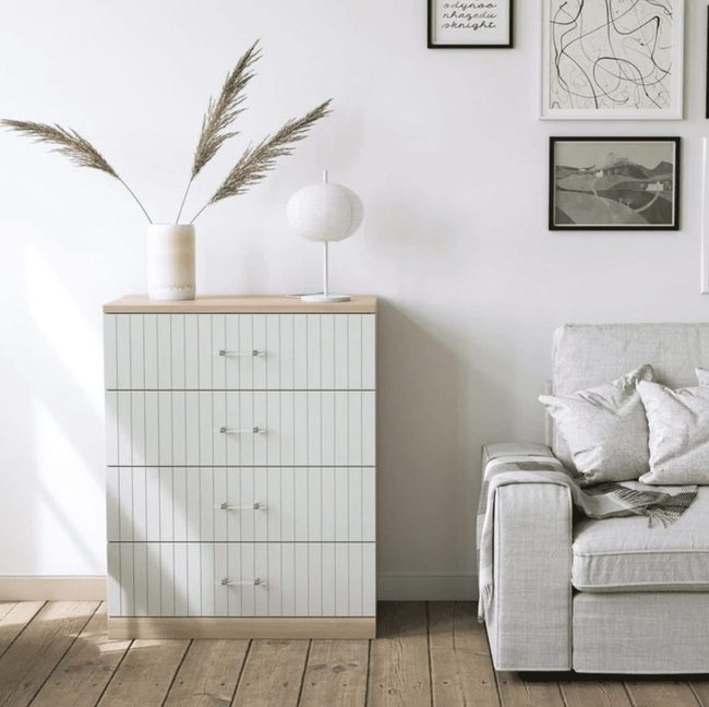 Wood Slats Painted Drawers Custom Hardware