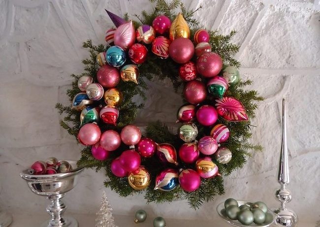 Pink Gold Ornament Wreath