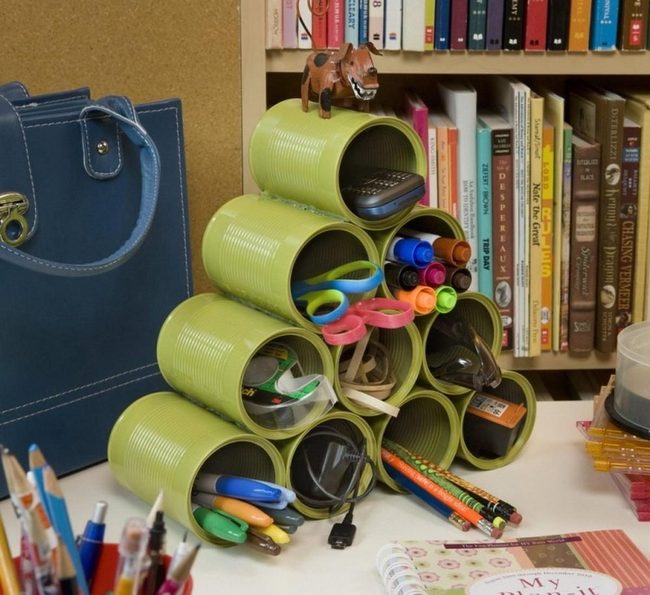 Green Tin Cans Desk Storage