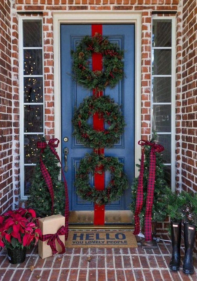 Cobalt Door Three Festive Wreaths