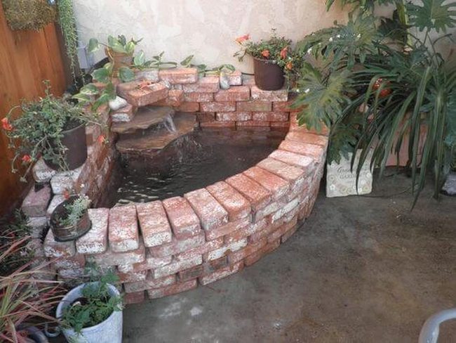 Brick Water Feature With Living Plants