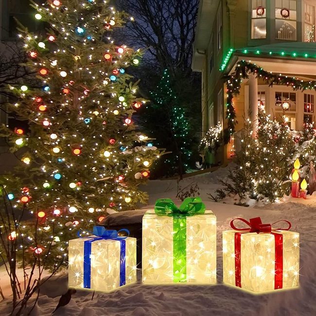 Illuminated Gift Boxes With Colored Ribbons