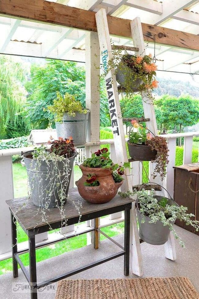 Leaning Ladder Planter Wall