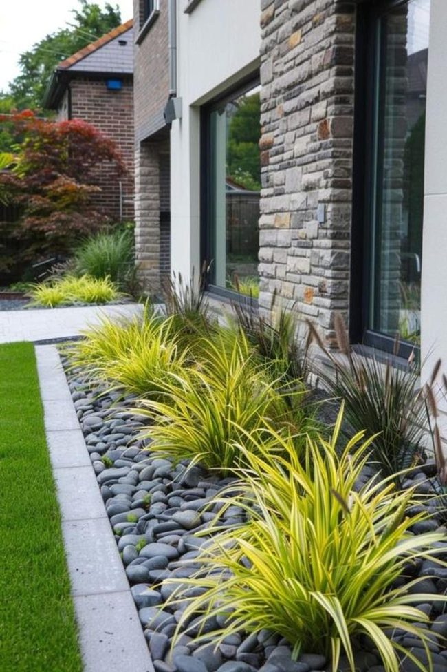 Gray Stone Borders With Vibrant Green