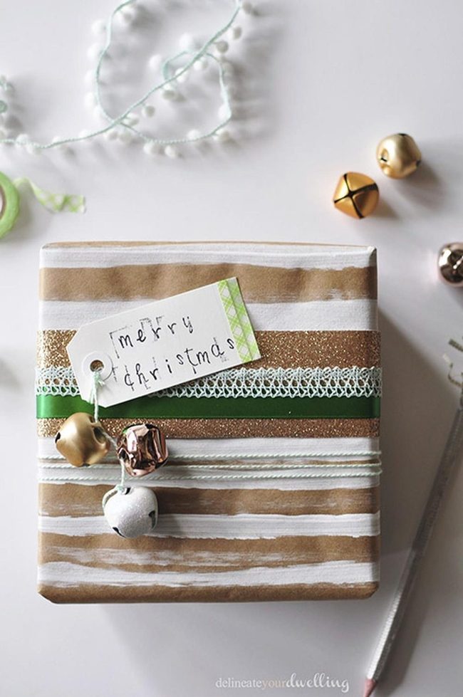 Brown Striped Gift With Jingle Bells