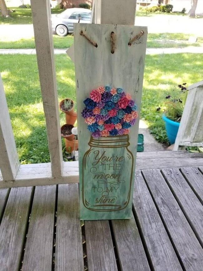 Colorful Paper Flowers Wood Sign