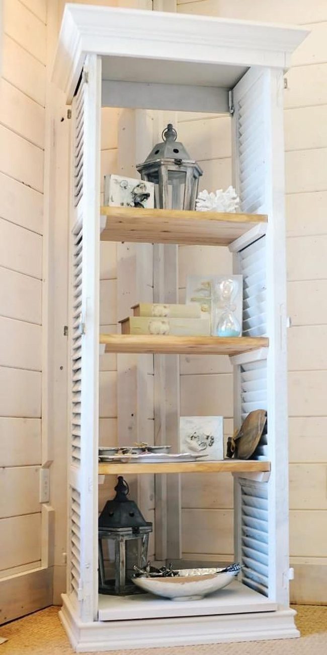 Tall Wooden Shelves With Lanterns