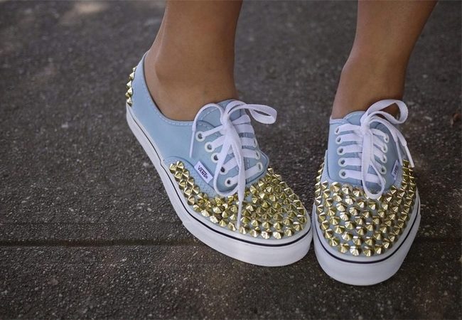 Light Blue Sneakers Gold Spike Statement