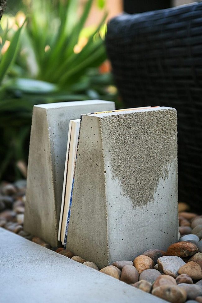 Concrete Bookends With Embedded Elegance