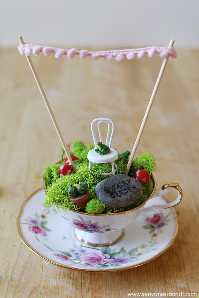 Gilded Teacup Fairy Garden